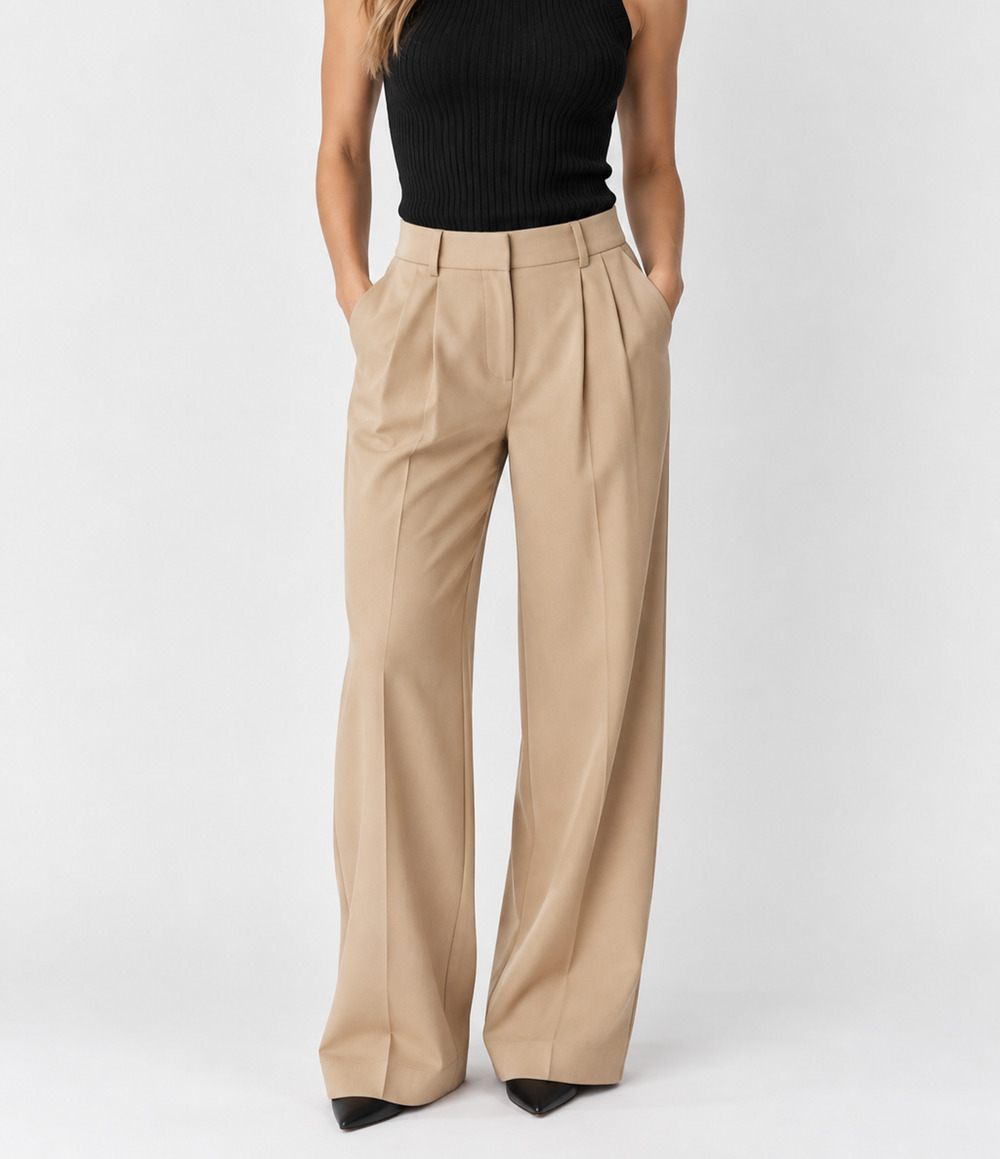 Favorite Daughter NWT The Favorite Pant Beige Pleated Wide Leg Trousers Size 14